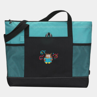 Owl Reading Book - Gemline Select Zippered Tote Thumbnail