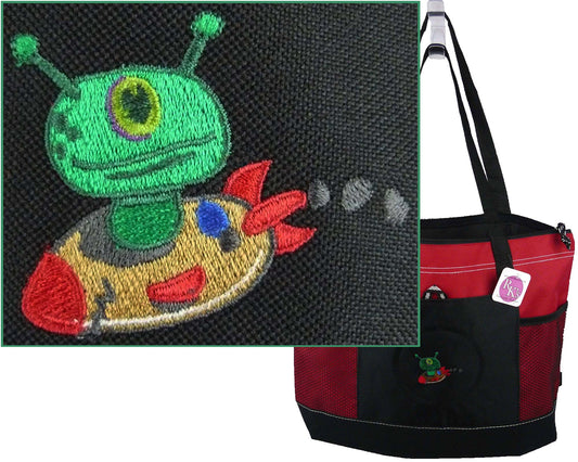 Alien In Ship, Red Gemline Select Zipper Tote Bag